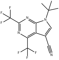 7-(tert-Butyl)-2,4-bis(trifluoromethyl)-7H-pyrrolo[2,3-d]pyrimidine-5-carbonitrile Struktur