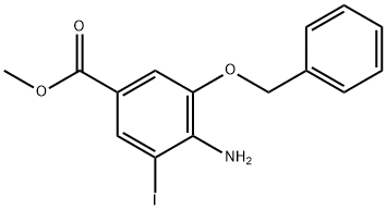 4-アミノ-3-(ベンジルオキシ)-5-ヨードベンゼンカルボン酸メチル 化学構造式