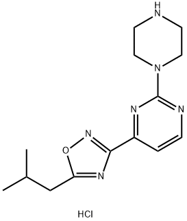 4-(5-イソブチル-1,2,4-オキサジアゾール-3-イル)-2-ピペラジン-1-イルピリミジン二塩酸塩 化学構造式