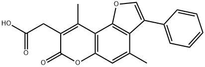 (4,9-Dimethyl-7-oxo-3-phenyl-7H-furo[2,3-f]-chromen-8-yl)acetic acid Struktur