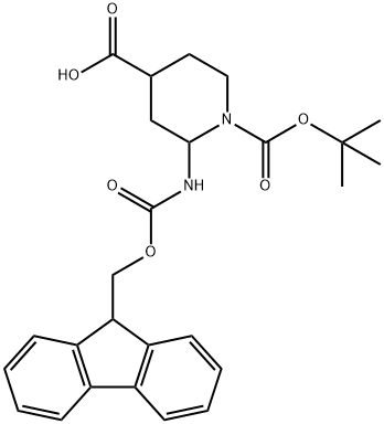 1-[(tert-Butoxy)carbonyl]-2-{[(9H-fluoren-9-ylmeth oxy)carbonyl]amino}piperidine-4-caboxylic acid Structure