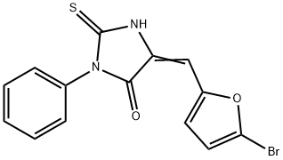 (5E)-5-[(5-bromo-2-furyl)methylene]-2-mercapto-3-phenyl-3,5-dihydro-4H-imidazol-4-one Struktur