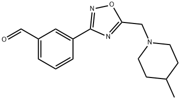 3-{5-[(4-メチルピペリジン-1-イル)メチル]-1,2,4-オキサジアゾール-3-イル}ベンズアルデヒド 化学構造式