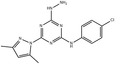 N-(4-氯苯基)-4-(3,5-二甲基-1H-吡唑-1-基)-6-肼基-1,3,5-三嗪-2-胺, 1158377-11-7, 结构式