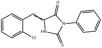(5E)-5-(2-chlorobenzylidene)-2-mercapto-3-phenyl-3,5-dihydro-4H-imidazol-4-one Struktur