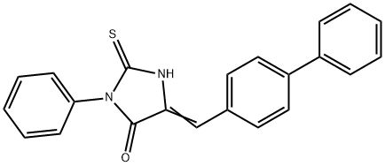 (5E)-5-(biphenyl-4-ylmethylene)-2-mercapto-3-phenyl-3,5-dihydro-4H-imidazol-4-one Struktur