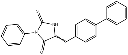 (5E)-5-(ビフェニル-4-イルメチレン)-2-メルカプト-3-フェニル-3,5-ジヒドロ-4H-イミダゾール-4-オン 化学構造式