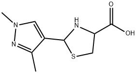2-(1,3-ジメチル-1H-ピラゾール-4-イル)-1,3-チアゾリジン-4-カルボン酸 化学構造式