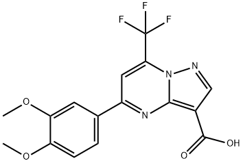 5-(3,4-ジメトキシフェニル)-7-(トリフルオロメチル)ピラゾロ[1,5-A]ピリミジン-3-カルボン酸 化学構造式