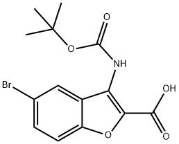 5-Bromo-3-[(tert-butoxycarbonyl)amino]-1-benzofuran-2-carboxylic acid 化学構造式