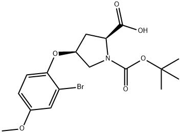 (2S,4S)-4-(2-Bromo-4-methoxyphenoxy)-1-(tert-butoxycarbonyl)-2-pyrrolidinecarboxylic acid 结构式