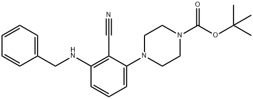 tert-Butyl 4-[3-(benzylamino)-2-cyanophenyl]-piperazine-1-carboxylate Struktur