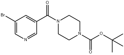 tert-butyl 4-[(5-bromo-3-pyridinyl)carbonyl]tetrahydro-1(2H)-pyrazinecarboxylate 化学構造式