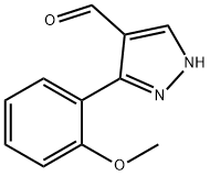 3-(2-メトキシルフェニル)-1H-ピラゾール-4-カルブアルデヒド 化学構造式