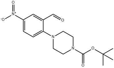 tert-butyl 4-(2-formyl-4-nitrophenyl)tetrahydro-1(2H)-pyrazinecarboxylate Struktur
