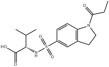 3-メチル-2-{[(1-プロピオニル-2,3-ジヒドロ-1H-インドール-5-イル)スルホニル]アミノ}ブタン酸 化学構造式
