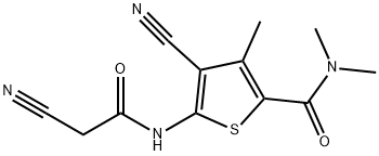 4-cyano-5-[(cyanoacetyl)amino]-N,N,3-trimethylthiophene-2-carboxamide Struktur