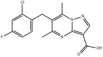 6-(2-氯-4-氟苄基)-5,7-二甲基吡唑[1,5-A]嘧啶-3-羧酸, 656817-42-4, 结构式