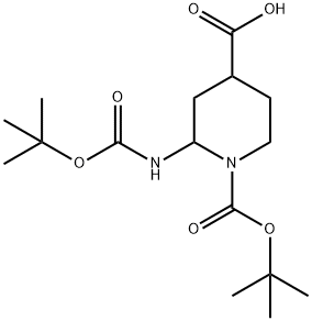 1-[(tert-Butoxy)carbonyl]-2-{[(tert-butoxy)-carbonyl]amino}piperidine-4-carboxylic acid 结构式