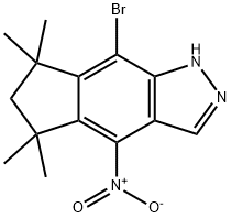 8-Bromo-5,5,7,7-tetramethyl-4-nitro-1,5,6,7-tetrahydrocyclopenta[f]indazole Struktur
