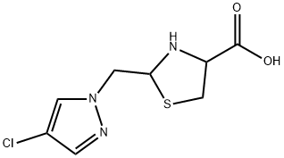 2-[(4-クロロ-1H-ピラゾール-1-イル)メチル]-1,3-チアゾリジン-4-カルボン酸 化学構造式