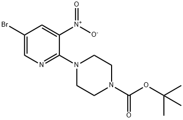 tert-Butyl 4-(5-bromo-3-nitro-2-pyridinyl)-tetrahydro-1(2H)-pyrazinecarboxylate Struktur