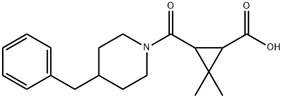 3-[(4-benzylpiperidin-1-yl)carbonyl]-2,2-dimethylcyclopropanecarboxylic acid Struktur