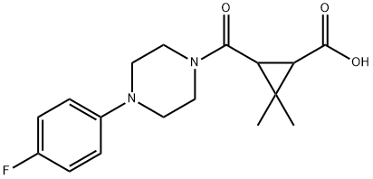 3-{[4-(4-フルオロフェニル)ピペラジン-1-イル]カルボニル}-2,2-ジメチルシクロプロパンカルボン酸 化学構造式