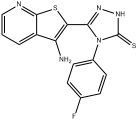 5-(3-アミノチエノ[2,3-B]ピリジン-2-イル)-4-(4-フルオロフェニル)-4H-1,2,4-トリアゾール-3-チオール 化学構造式