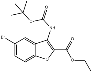 5-ブロモ-3-[(TERT-ブチルトキシカルボニル)アミノ]-1-ベンゾフラン-2-カルボン酸エチル 化学構造式