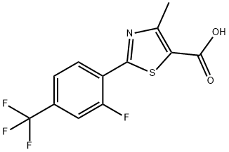 2-[2-フルオロ-4-(トリフルオロメチル)フェニル]-4-メチル-1,3-チアゾール-5-カルボン酸 化学構造式