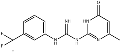 N-(6-Methyl-4-oxo-1,4-dihydropyrimidin-2-yl)-N'-[3-(trifluoromethyl)phenyl]guanidine 化学構造式