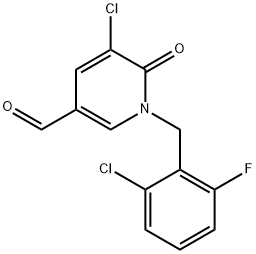 5-クロロ-1-(2-クロロ-6-フルオロベンジル)-6-オキソ-1,6-ジヒドロ-3-ピリジンカルブアルデヒド 化学構造式
