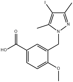 3-[(4-Iodo-3,5-dimethyl-1H-pyrazol-1-yl)methyl]-4-methoxybenzoic acid 结构式