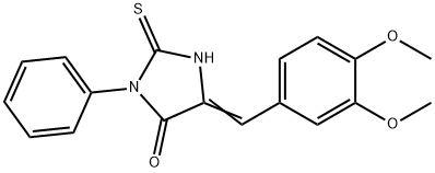 (5E)-5-(3,4-dimethoxybenzylidene)-2-mercapto-3-phenyl-3,5-dihydro-4H-imidazol-4-one Structure