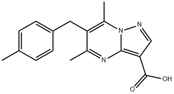 5,7-ジメチル-6-(4-メチルベンジル)ピラゾロ[1,5-A]ピリミジン-3-カルボン酸 化学構造式