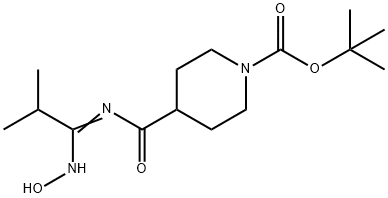 4-(1-Hydroxyimino-2-methylpropylcarbamoyl)-piperidine-1-carboxylic acid tert-butyl ester Struktur
