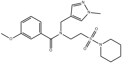 3-甲氧基-N-[(1-甲基吡唑-4-基)甲基]-N-(2-哌啶子基磺酰基乙基)苯甲酰胺 结构式