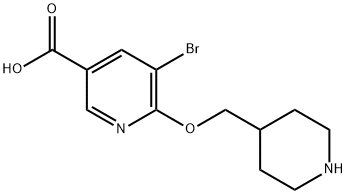 5-ブロモ-6-(ピペリジン-4-イルメトキシ)ニコチン酸 化学構造式