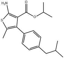 2-氨基-4-(4-异丁基苯基)-5-甲基-噻吩-3-羧酸异丙酯, 438197-25-2, 结构式