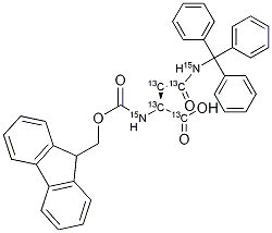 FMOC-ASN(TRT)-OH(U-13C4, U-15N2) 化学構造式