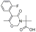2-[5-(2-フルオロフェニル)-6-メチル-4-オキソ-2H-1,3-オキサジン-3(4H)-イル]-2-メチルプロパン酸 化学構造式