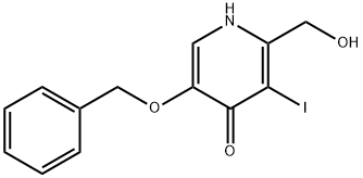 5-(ベンジルオキシ)-2-(ヒドロキシメチル)-3-ヨード-4(1H)-ピリジノン 化学構造式