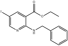 2-(ベンジルアミノ)-5-ヨードニコチン酸エチル 化学構造式