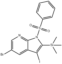 5-Bromo-3-iodo-1-(phenylsulfonyl)-2-(trimethylsilyl)-1H-pyrrolo[2,3-b]pyridine Struktur