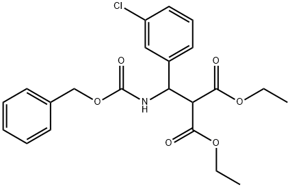 2-[{[(ベンジルオキシ)カルボニル]アミノ}-(3-クロロフェニル)メチル]マロン酸ジエチル 化学構造式