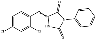 (5E)-5-(2,4-ジクロロベンジリデン)-2-メルカプト-3-フェニル-3,5-ジヒドロ-4H-イミダゾール-4-オン 化学構造式