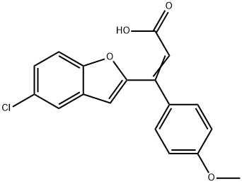 3-(5-クロロ-1-ベンゾフラン-2-イル)-3-(4-メトキシフェニル)アクリル酸 化学構造式