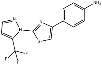 4-(2-(5-(三氟甲基)-1H-吡唑-1-基)噻唑-4-基)苯胺,1227954-47-3,结构式