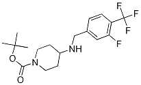 tert-Butyl 4-{[3-fluoro-4-(trifluoromethyl)benzyl]amino}piperidine-1-carboxylate, 4-({[1-(tert-Butoxycarbonyl)piperidin-4-yl]amino}methyl)-2-fluorobenzotrifluoride, 1-(tert-Butoxycarbonyl)-4-{[3-fluoro-4-(trifluoromethyl)benzyl]amino}piperidine Structure